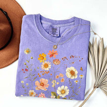 Vintage Delicate Printed Wild Flowers Boho T-Shirt