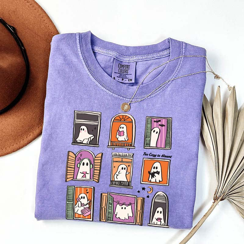 Too Cozy To Haunt Ghost Window T-Shirt