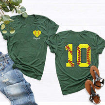 Custom Number And Name Softball Heart T-Shirt