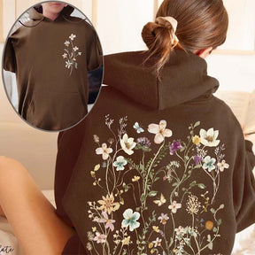 Retro-Wildblumen-Hoodie mit Rundhalsausschnitt im böhmischen Stil