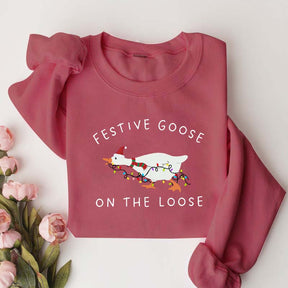 Festive Goose on the Loose Christmas Xmas Duck Sweatshirt
