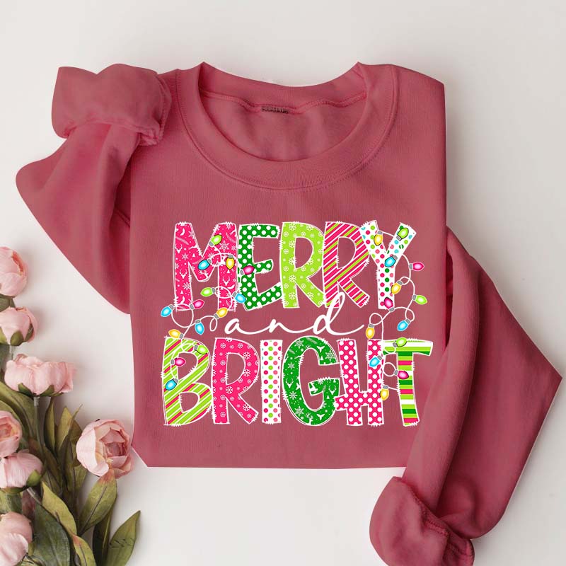 Merry and Bright Cute Family Christmas Sweatshirt