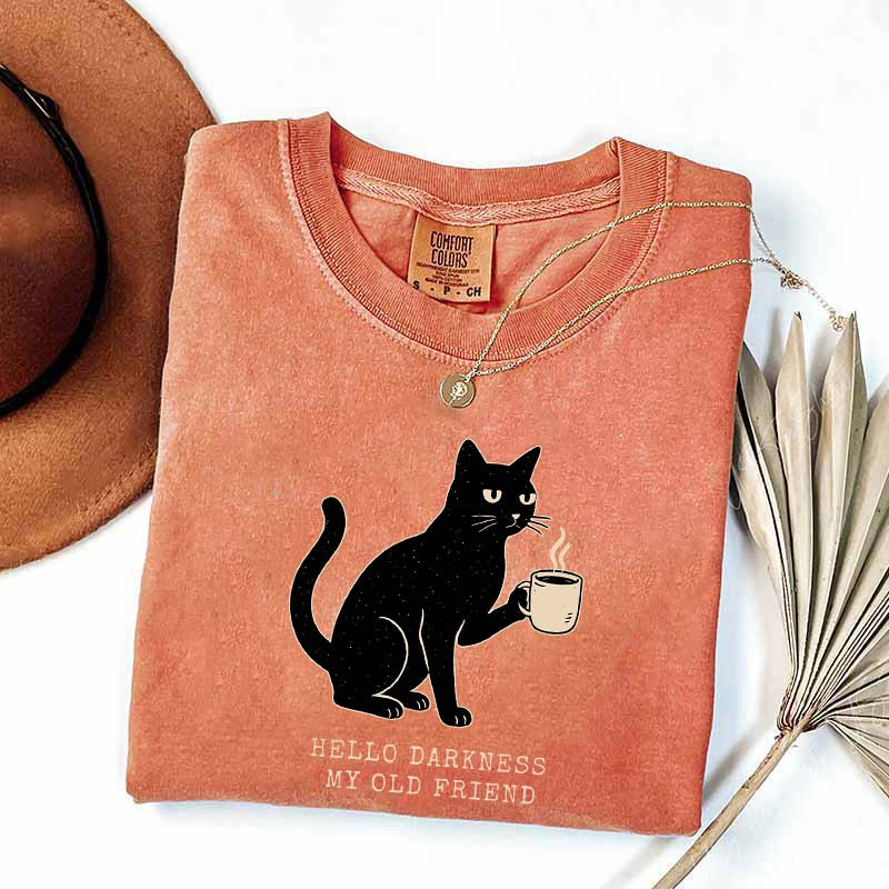 Black Cat Coffee Hello Darkness My Old Friend T-Shirt