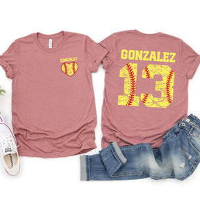 Custom Team Number And Name Softball Heart T-Shirt