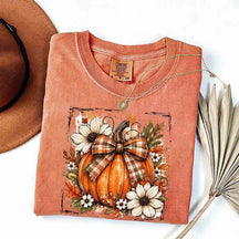 Pumpkin Bow Fall Graphic Floral T-Shirt