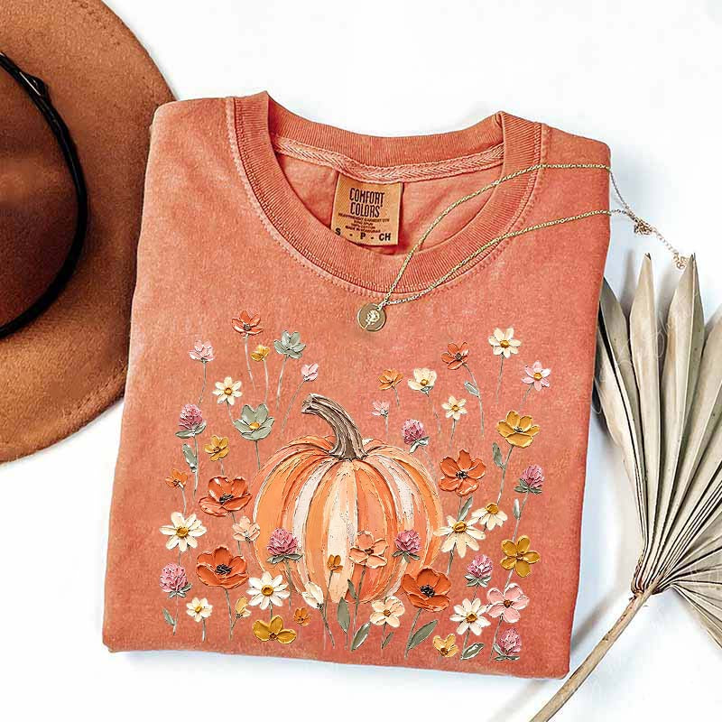 Autumn Floral Wildflower Pumpkin Season T-Shirt
