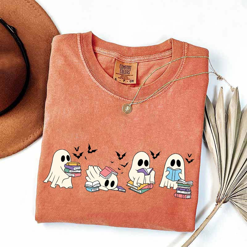 Cute Ghost Reading Book Halloween T-Shirt