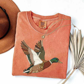 Faux Patchwork Mallard Duck Hunting Printed T-Shirt