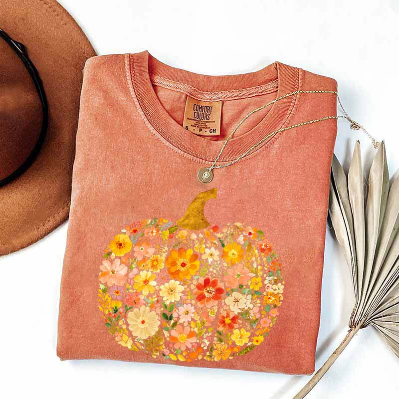 Flowers Pumpkin Comfort Colors T-Shirt