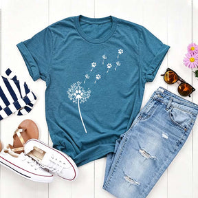 Cute Dandelion Dog Paw Simple T-Shirt