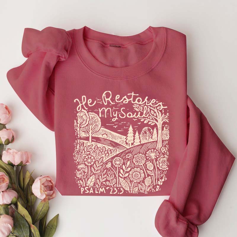 He Restores My Soul Psalm Floral Vintage Sweatshirt