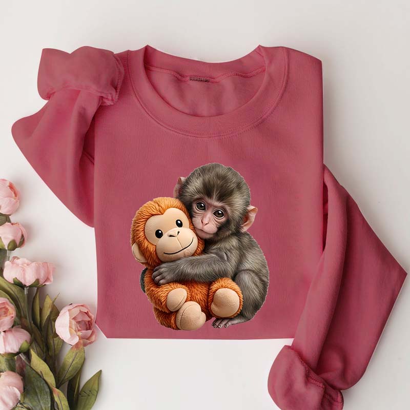 Cute Baby Monkey With Plush Toy Sweatshirt