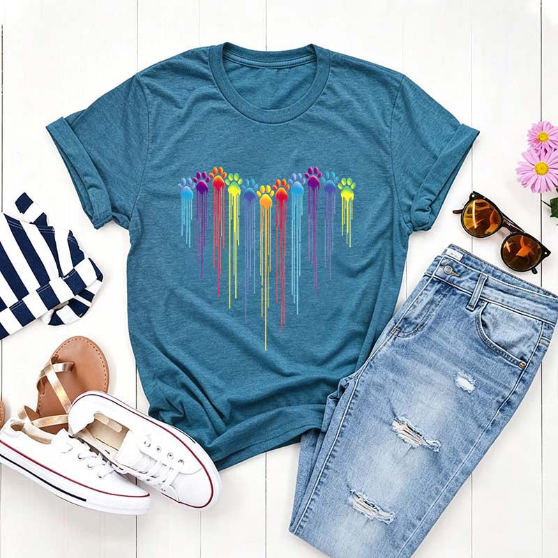 Colorful Dog Paw Heart T-Shirt