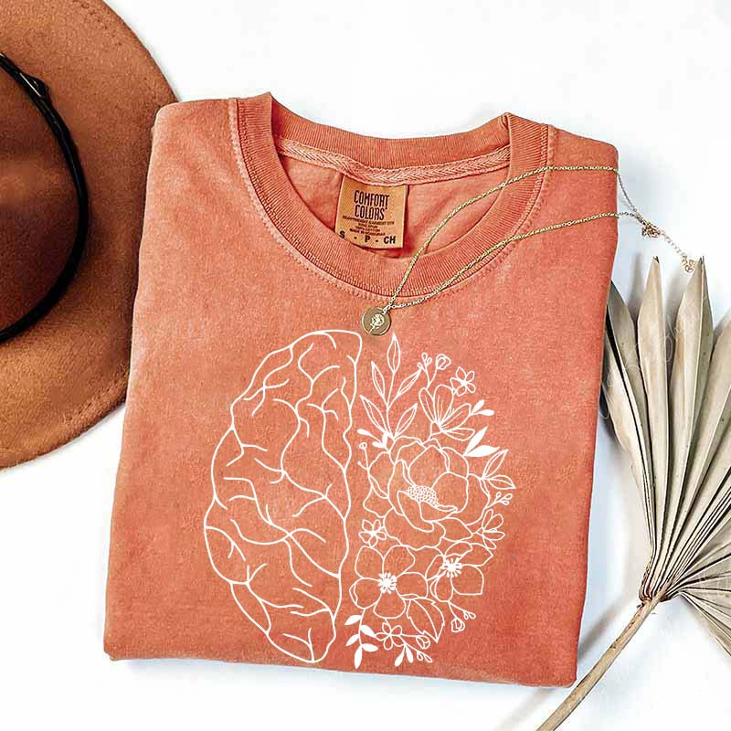 Mental Health Floral Brain Anatomy T-Shirt