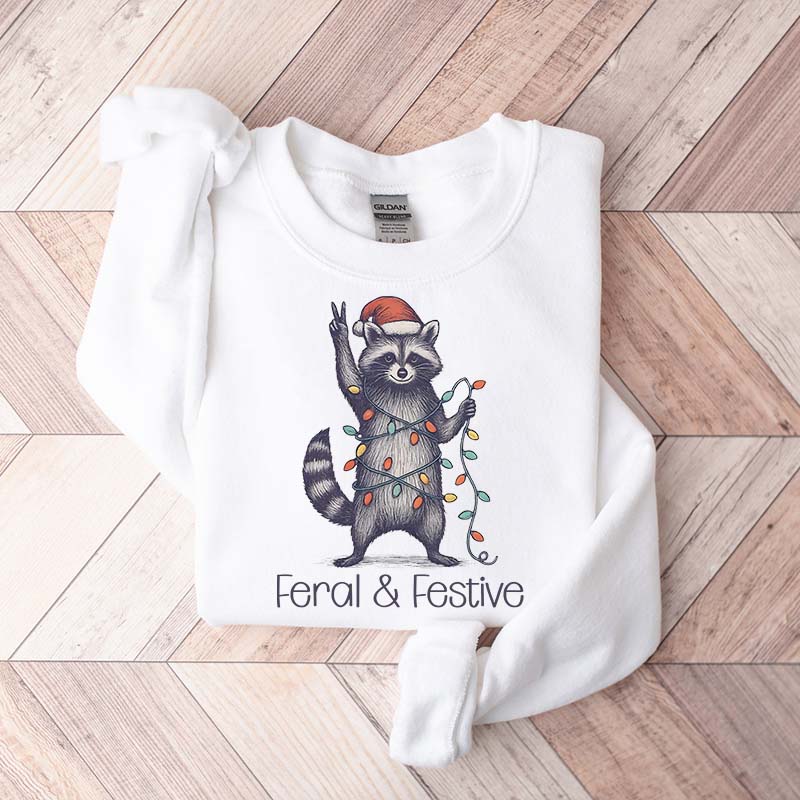 Feral and Festive Raccoon Christmas Sweatshirt