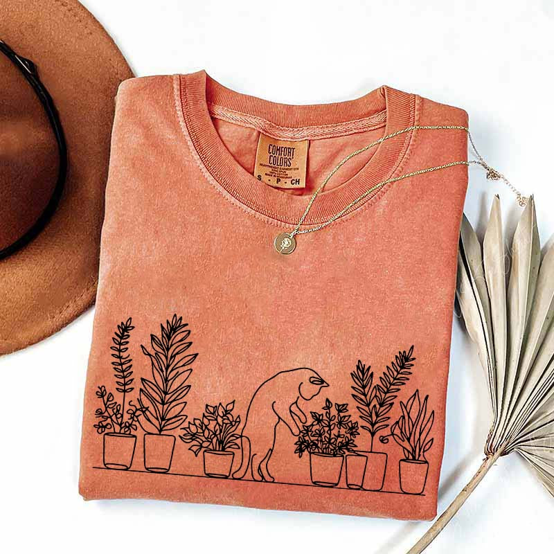 Cats and Plants Line T-Shirt