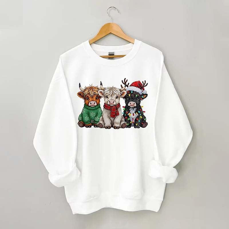 Rustic Highland Cows Christmas Sweatshirt