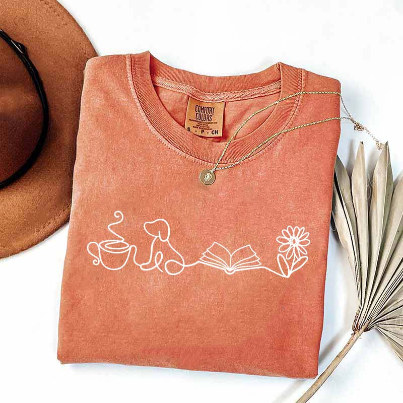 Doodle Books Coffee Dogs Flower T-Shirt