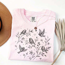 Boho Botanical Birds Sparrow T-Shirt
