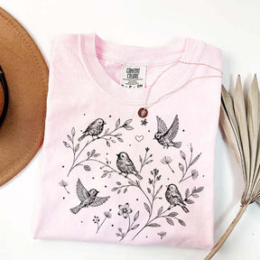 Boho Botanical Birds Sparrow T-Shirt