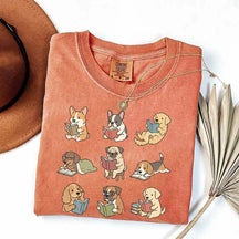 Cute Dogs with Books Animal Graphic T-Shirt