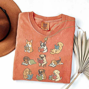 Cute Dogs with Books Animal Graphic T-Shirt