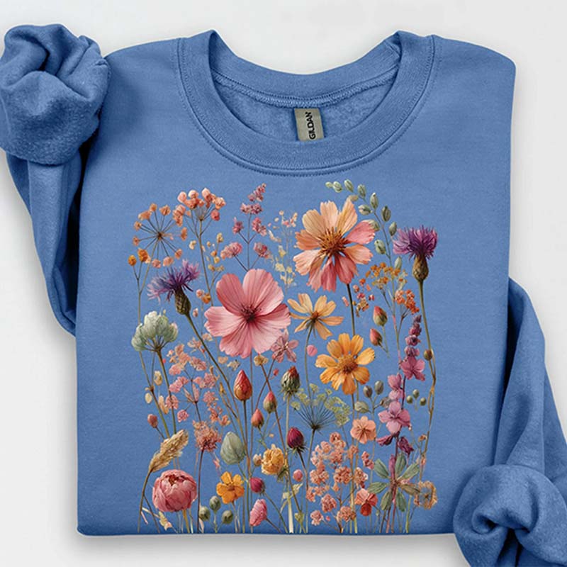 Vintage Pressed Flowers Pink Wildflowers Sweatshirt