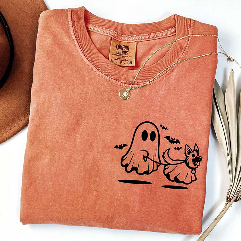Ghost Dog And Bat Halloween T-Shirt