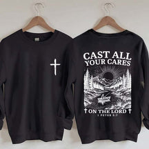 Cast All Your Cares Lord 1 Peter 5:7 Nature River Fishing Boat Sweatshirt