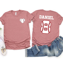 Custom Team Number And Name Baseball Heart T-Shirt