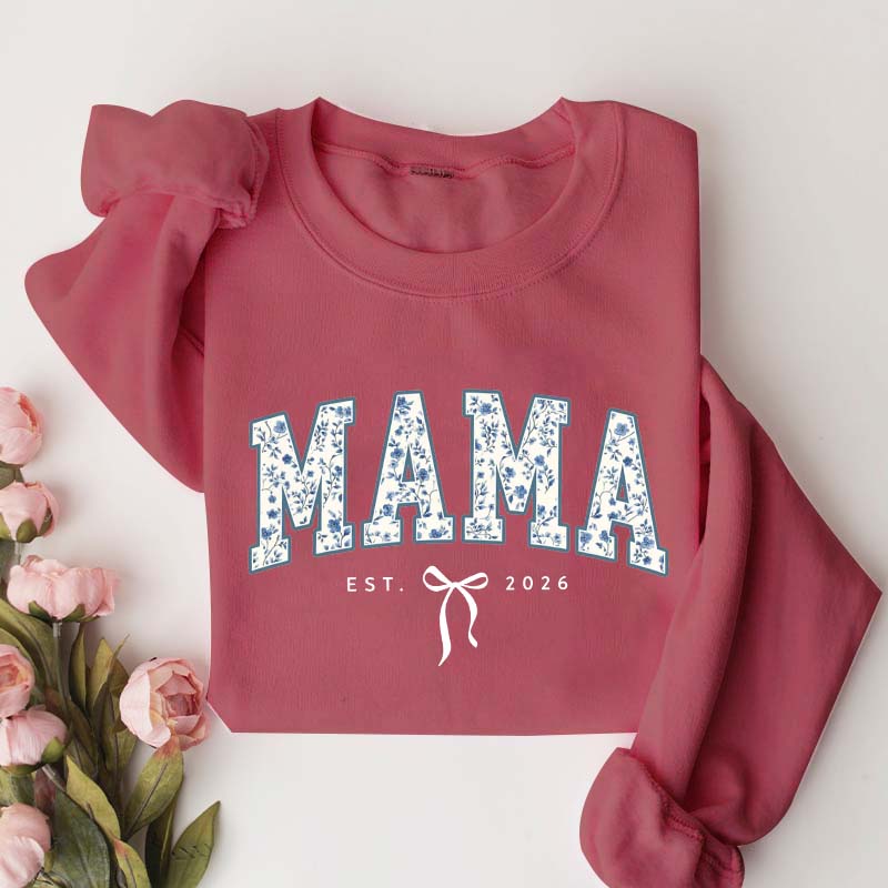 Custom Mama Retro Blue Toile Floral Sweatshirt