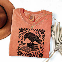 Retro Bookish Raven Linocut T-Shirt
