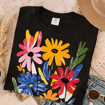 Colorful Floral Spring Hand Painted Flower T-Shirt