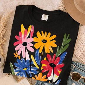 Colorful Floral Spring Hand Painted Flower T-Shirt