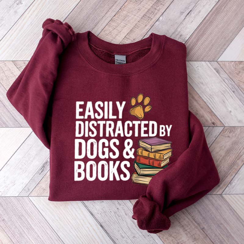 Retro Easily Distracted by Dogs and Books Sweatshirt