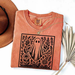 Vintage Wildflowers Graphic With Ghost T-Shirt
