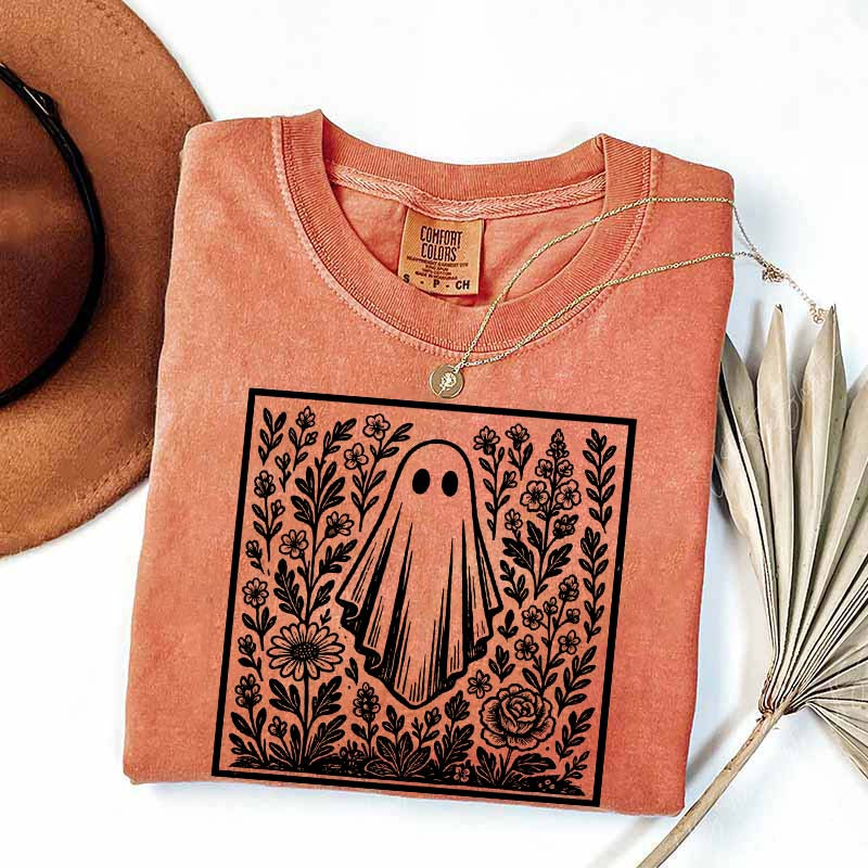 Vintage Wildflowers Graphic With Ghost T-Shirt