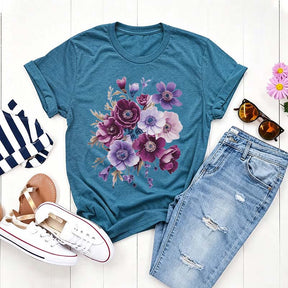 Vintage Pressed Botanical Purple Flowers T-Shirt