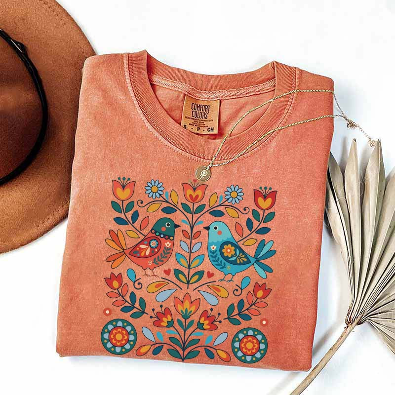 Cute Scandinavian Folk Art Bird T-Shirt