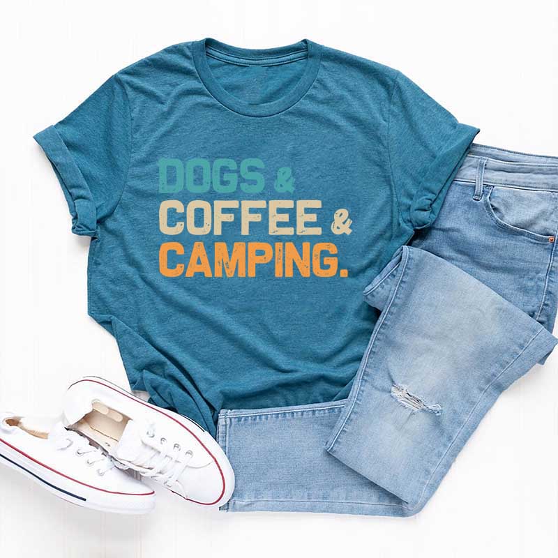 Dogs Coffee Camping Vacation T-Shirt
