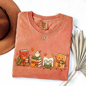 Cozy Book Lover Coffee Pumpkin T-Shirt