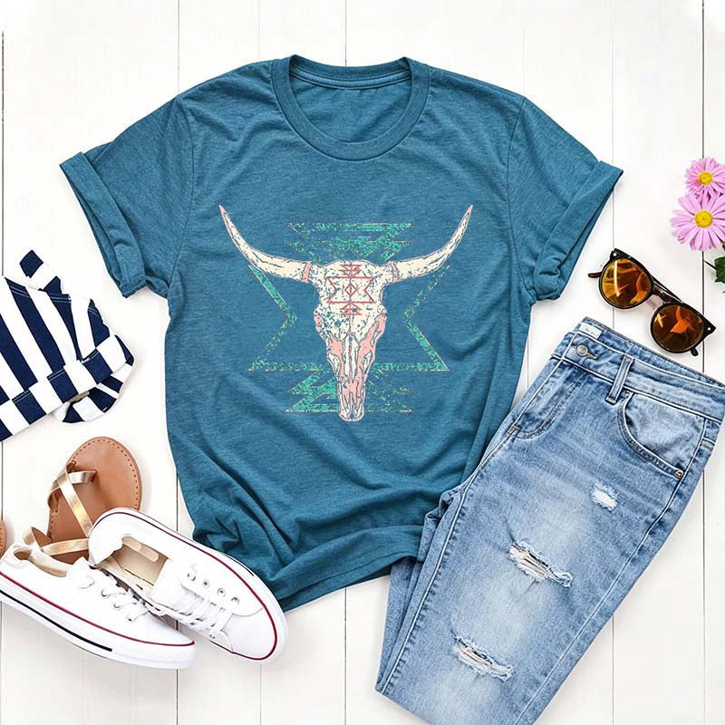 Boho Cow Skull Cowgirl T-Shirt