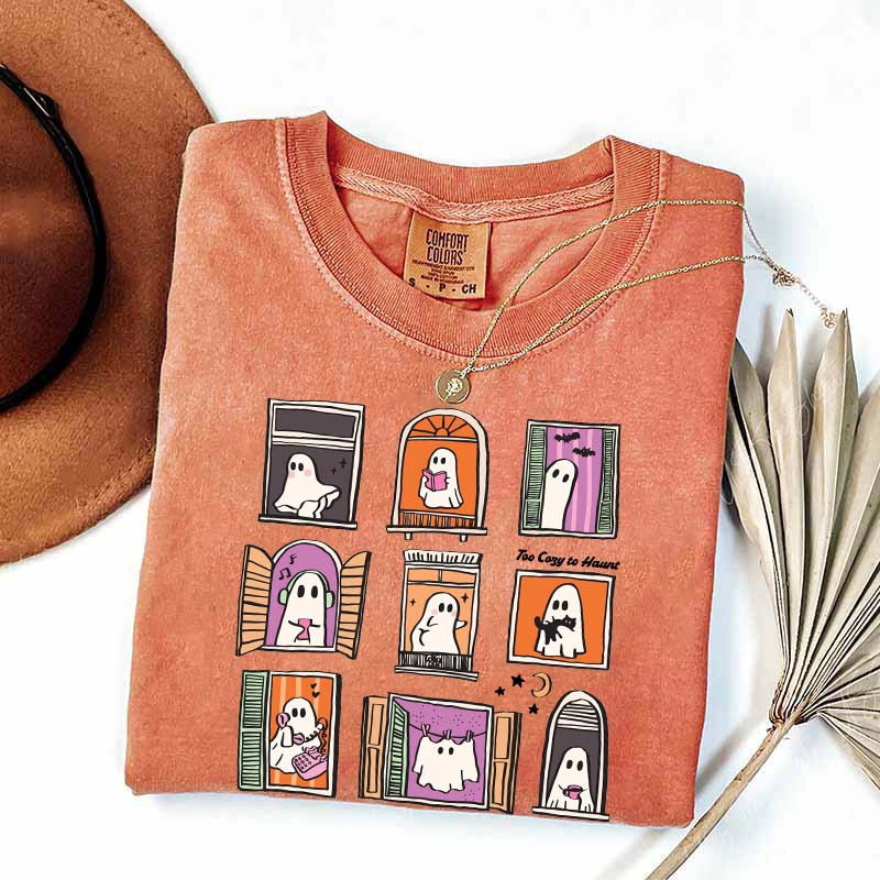 Too Cozy To Haunt Ghost Window T-Shirt