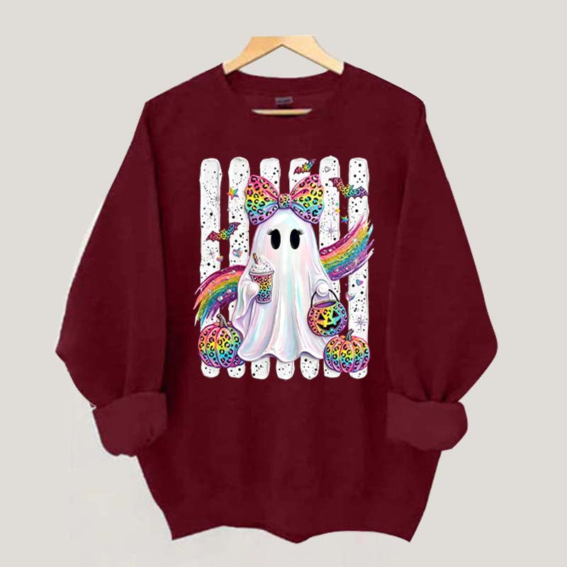 Preppy Ghost Coquette Leopard Girly Sweatshirt