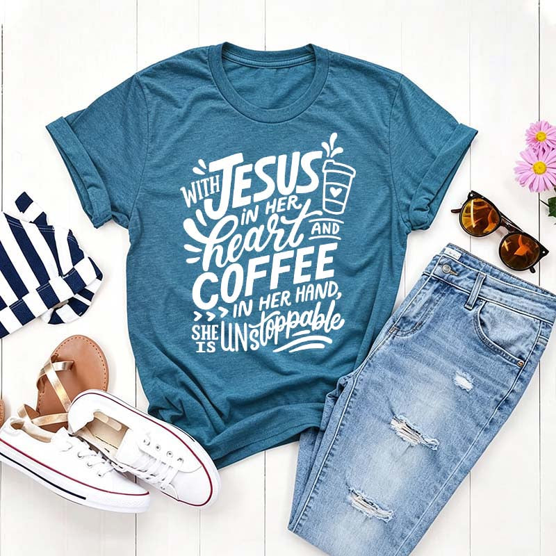 With Jesus In Her Heart And Coffee In Her Hand T-Shirt