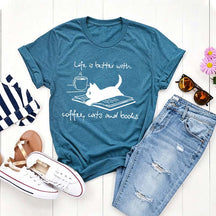 Funny Cats and Books Design T-Shirt