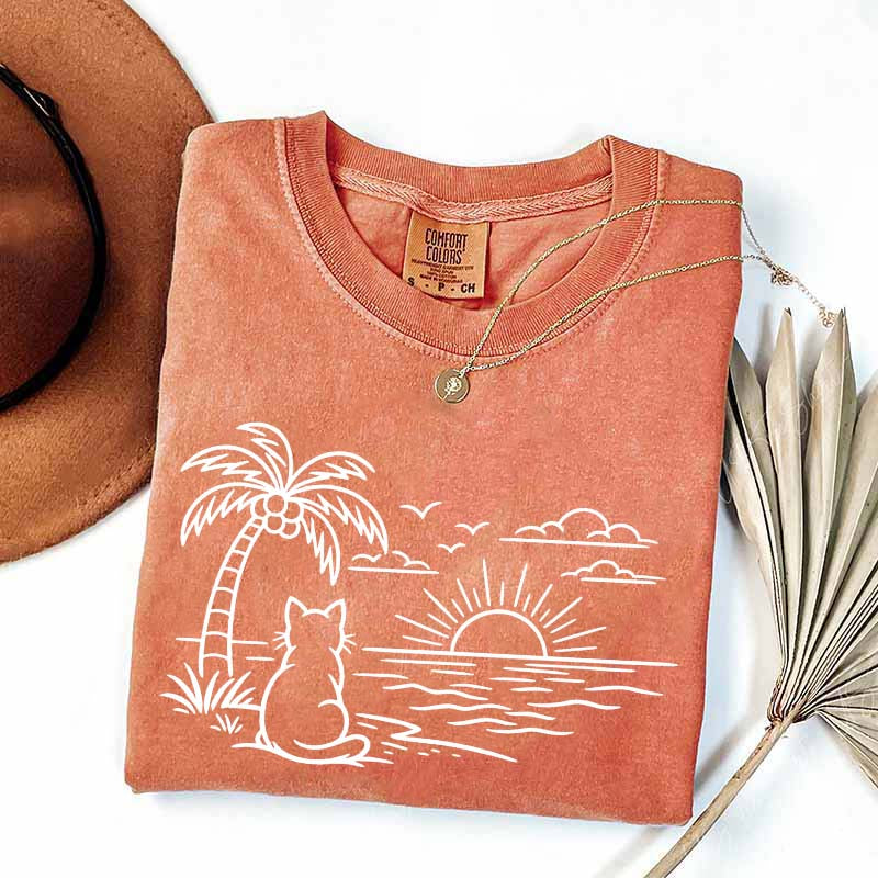 Cat Watching Sunset T-Shirt