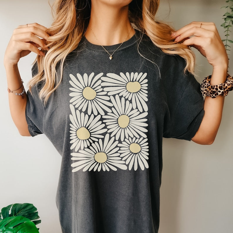 Gänseblümchen-Blumen-Trend-Grafik-T-Shirt