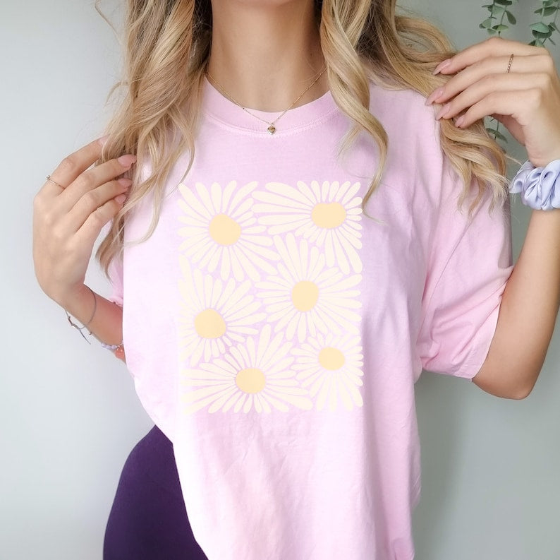 Gänseblümchen-Blumen-Trend-Grafik-T-Shirt