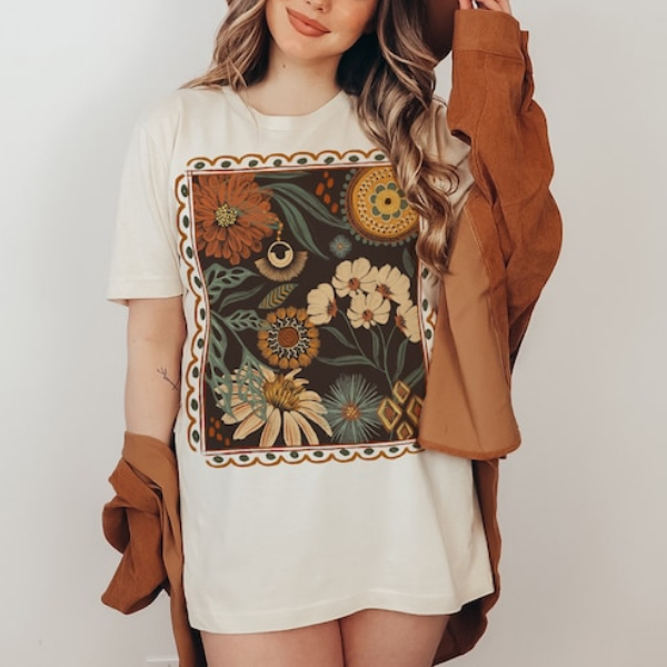 Boho Floral Cottagecore Wildflower Garden T-Shirt 